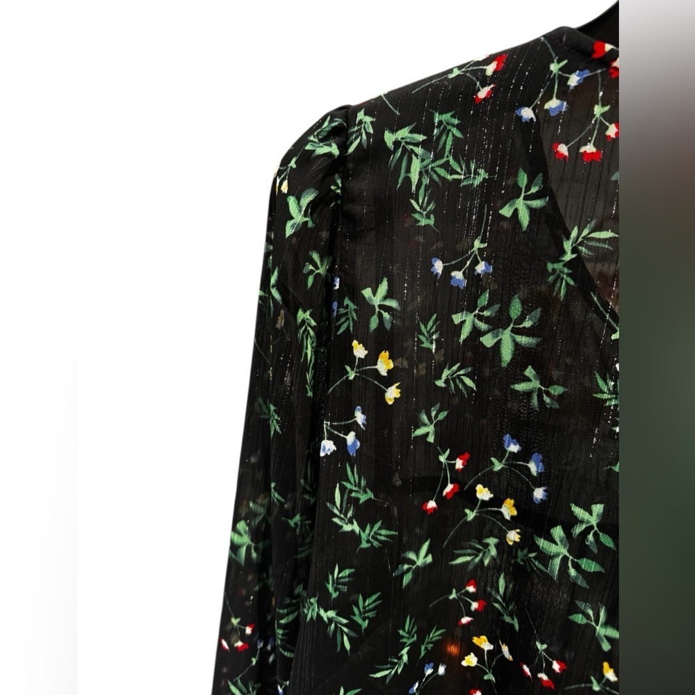 Banana Republic Women’s Sheer Long Sleeve Floral Top: Holiday Colors: Small - Picture 6 of 9